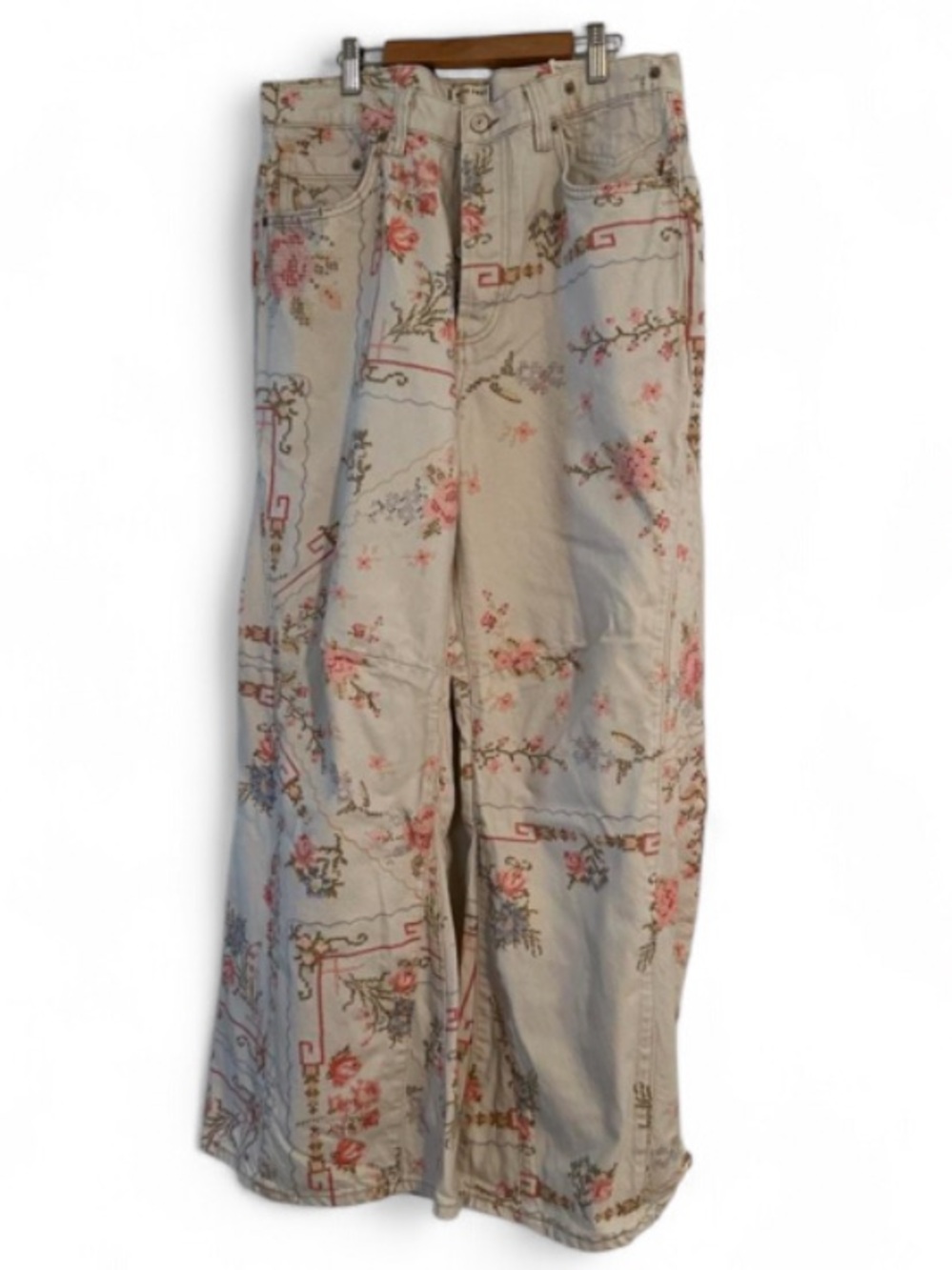 Free People We The Free Eden Printed Slouchy Flare Jeans Floral 30 NWOT - Picture 4 of 6